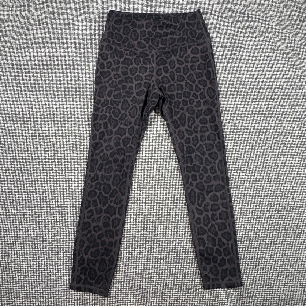 Move Theology Womens Leopard Print High Waisted Leggings Charcoal Gray Size Med